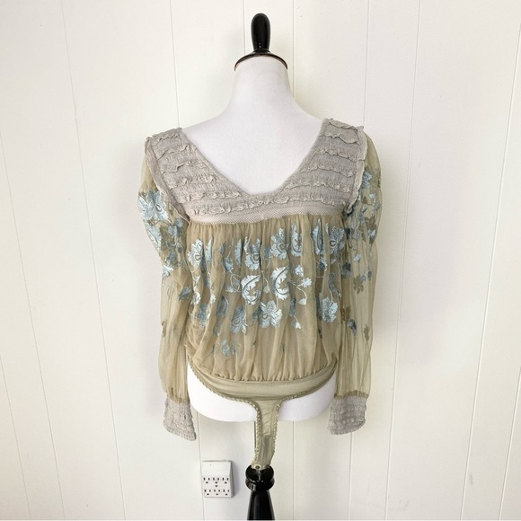 Free People Sheer Meadows Bodysuit Women’s Size XS Embroidered Blue Green NWT - Picture 2 of 15